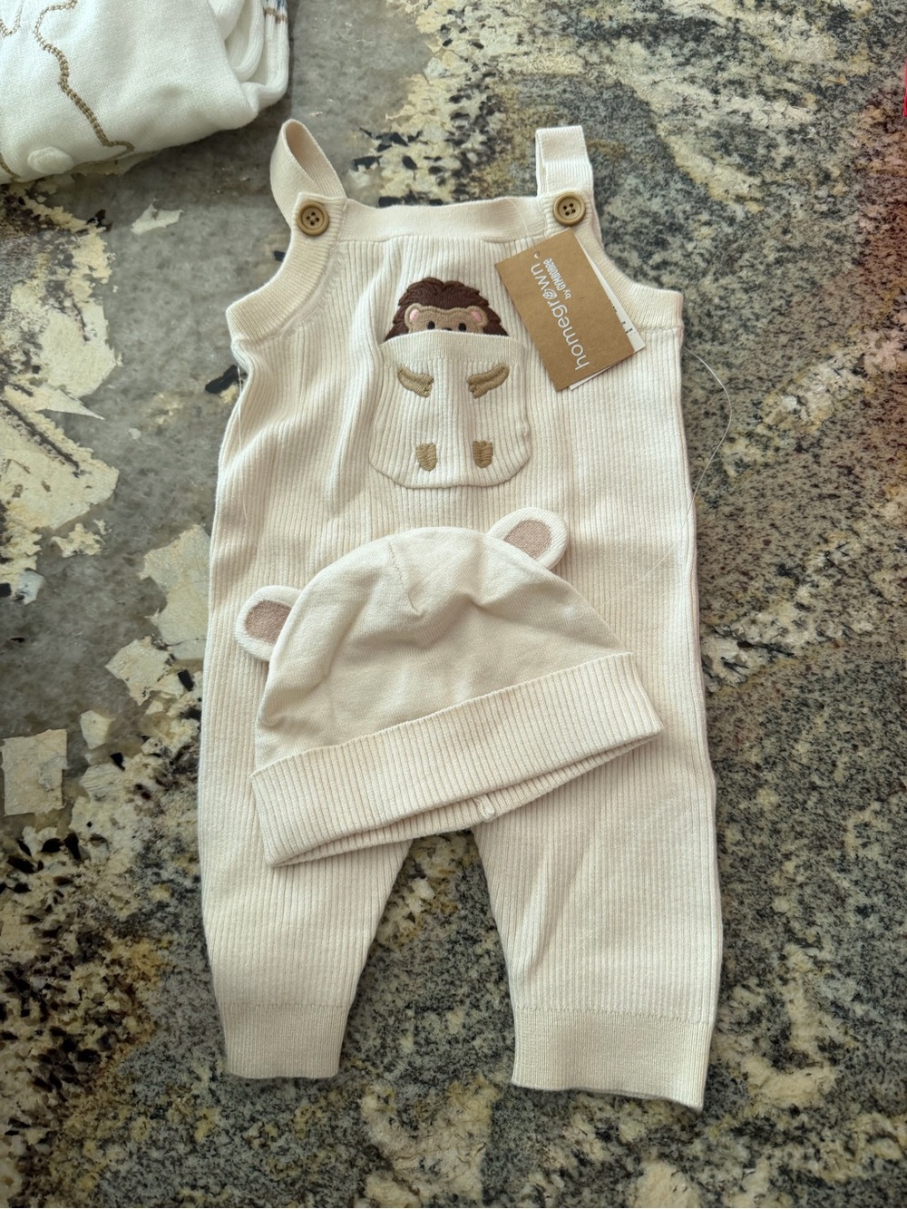 Gymboree Cream Knit Baby Overalls with Bear Pocket